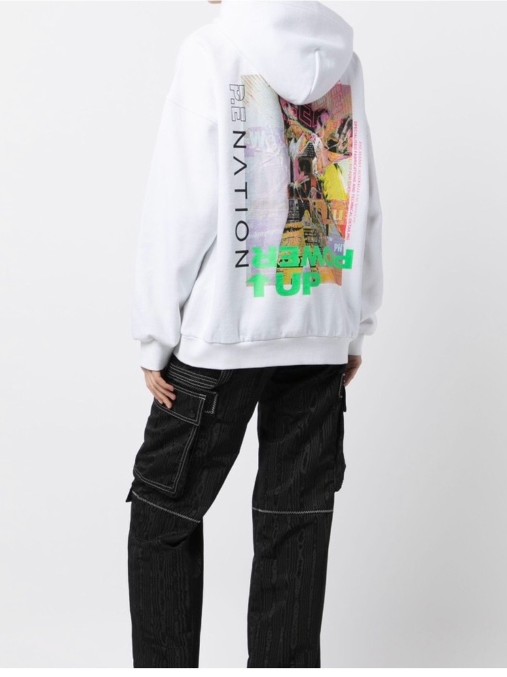 P.E Nation White Graphic Crewneck Hoodie with Neon Back Print
